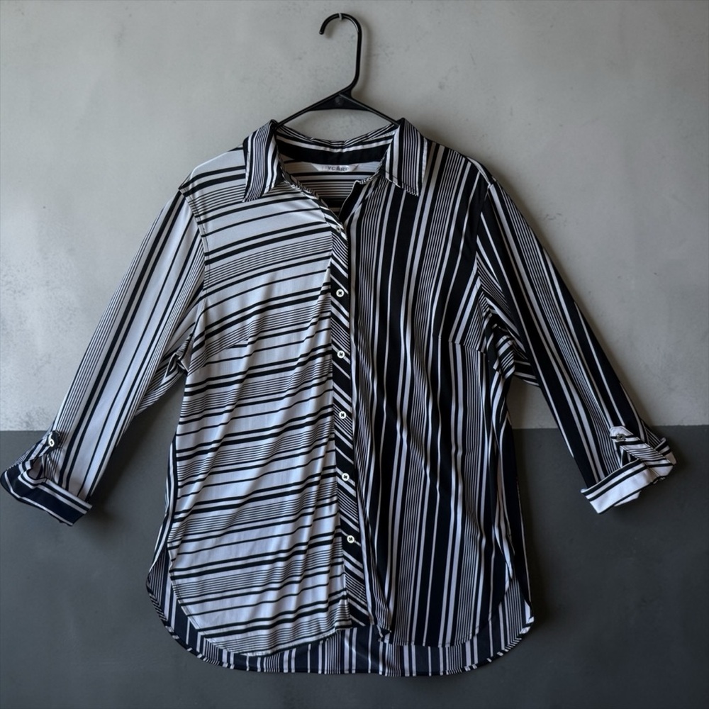 Chic Monochrome Striped Women's Blouse